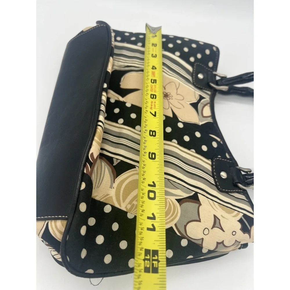 Relic Women's Black‎ Beige Floral Polka Dot Shoulder Handbag Bamboo Handles